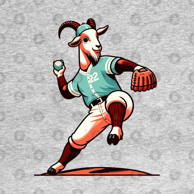 Throwback Goat pitcher - Vintage 1990s Cartoon Style Baseball Art by TimeWarpWildlife